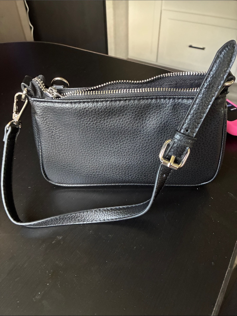 wild fable Black Pebbled Leather Crossbody Bag